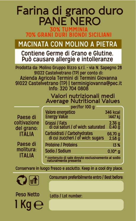 Antichi Grani TERMINI - prodotti da forno a Castelvetrano - farina di grano duro PANE NERO