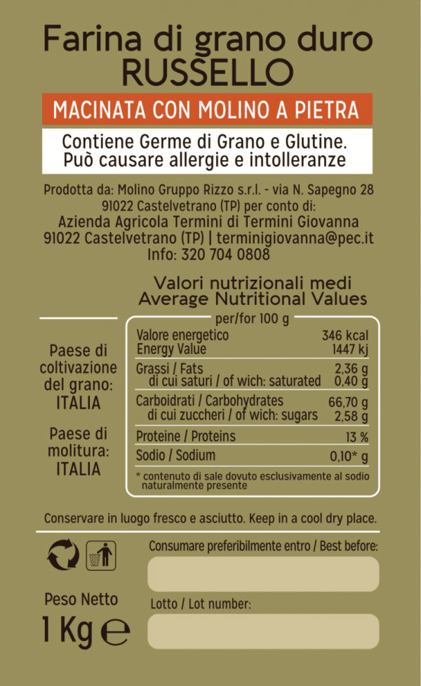 Antichi Grani TERMINI - prodotti da forno a Castelvetrano - Farina di grano duro RUSSELLO
